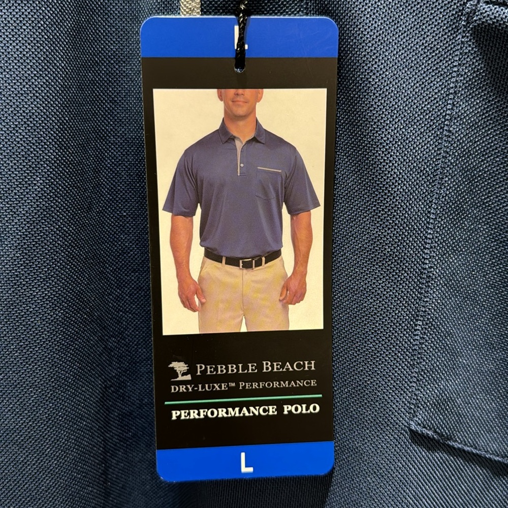 NWT: Pebble Beach Dry-Luxe Performance Polo in blue, men’s large - Picture 2 of 4